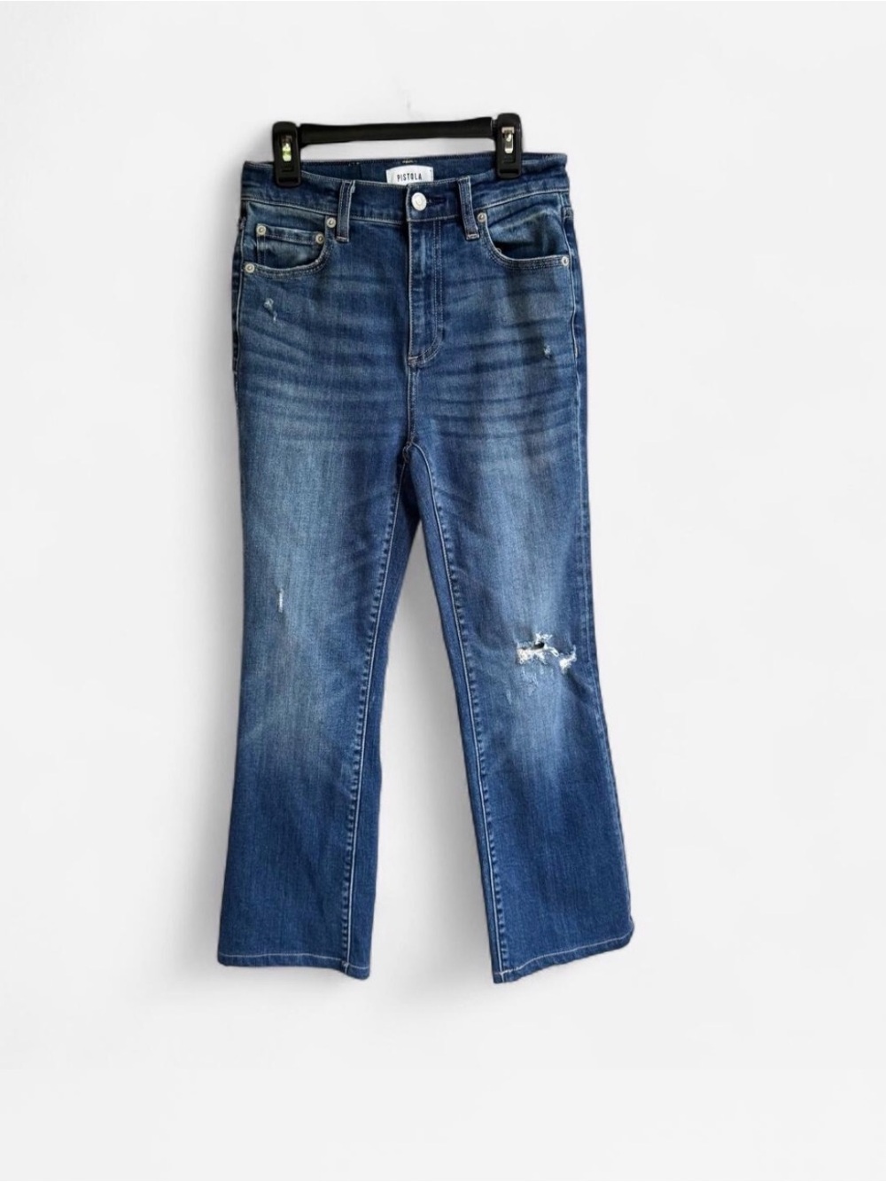 Pistola Lennon High Rise Crop Boot Jeans Distressed Medium Wash Size 25